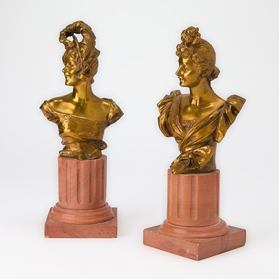 Lot 658 - Pair of Gilt-Bronze Busts on Pedestals