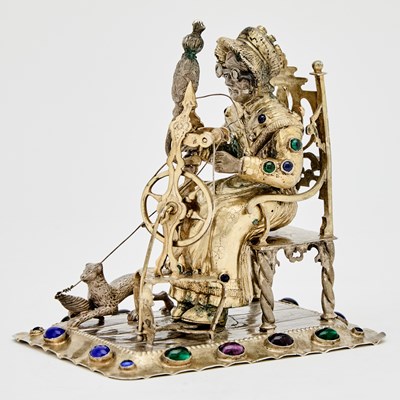 Lot 164 - Continental Gem-Set Silver Figure of a Woman at a Spinning Wheel