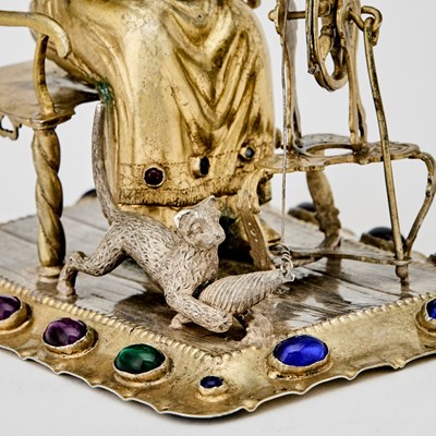 Lot 164 - Continental Gem-Set Silver Figure of a Woman at a Spinning Wheel