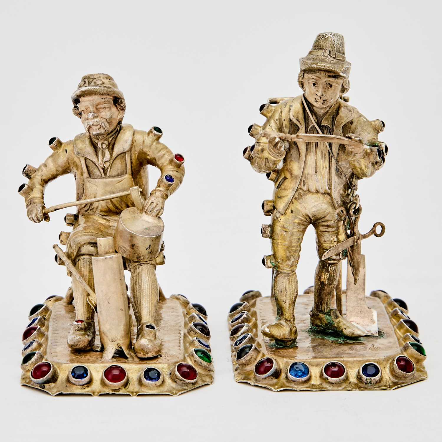 Lot 165 - Two Continental Gem-Set Silver Figures of Tradesmen