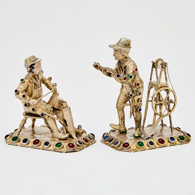 Lot 165 - Two Continental Gem-Set Silver Figures of Tradesmen
