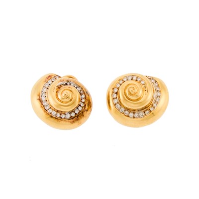 Lot 2010 - Pair of Gold and Diamond Shell Earclips