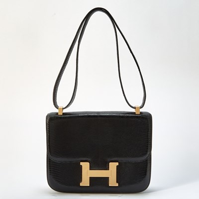 Lot 1195 - Hermès Black Salvator Lizard 'Constance' Bag