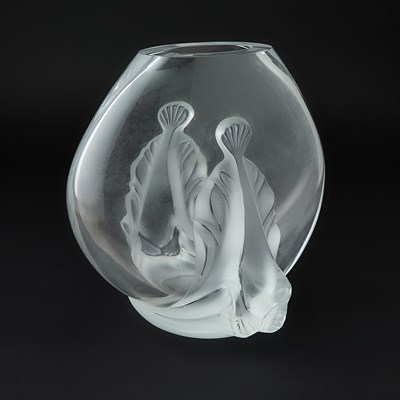 Lot 351 - Lalique Molded and Frosted Glass Vase: Garance