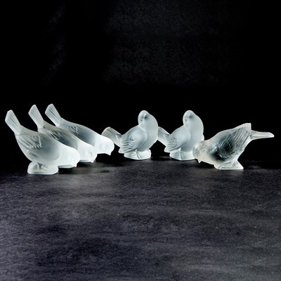 Lot 766 - Six Lalique Molded Glass Figures of Sparrows