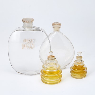 Lot 749 - Four R. Lalique Molded Glass Perfume Bottles and Stoppers