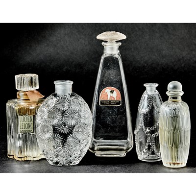 Lot 746 - Five R. Lalique Molded Glass Perfume Bottles and Stoppers