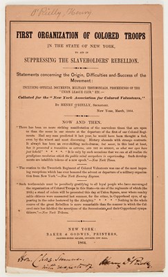 Lot 35 - A pamphlet on the first regiments of colored troops from New York, inscribed to Charles Sumner