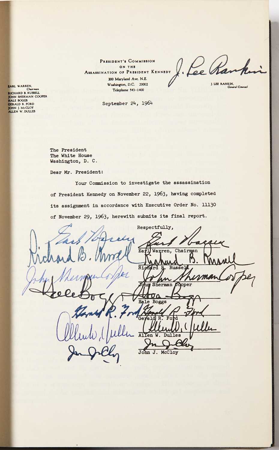 Lot 79 - The Warren Committee report on the assassination of President Kennedy, signed by the full committee