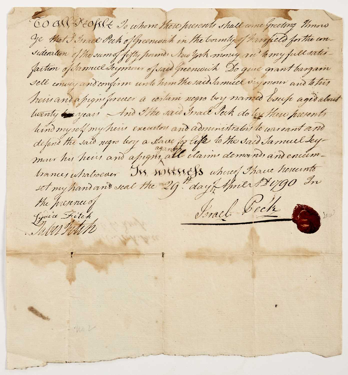 Lot 8 - Slavery documents from Federal Connecticut and Antebellum New Orleans