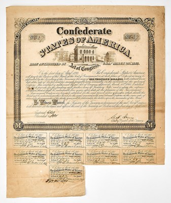 Lot 32 - Confederate States $1000 loan bond sheet issued in 1863