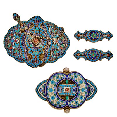 Lot 2294 - Russian Cloisonné Enamel Belt Buckle and Brooch