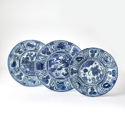 Lot 447 - Three Chinese Blue and White 'Kraak' Porcelain Dishes