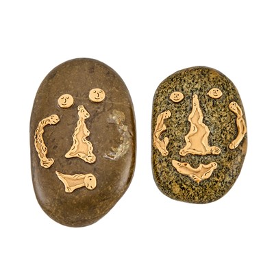 Lot 2282 - Jean Mahie Two Stone and Gold Paperweights