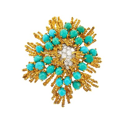 Lot 1139 - Two-Color Gold, Turquoise and Diamond Clip-Booth