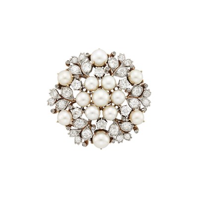 Lot 1153 - Antique Platinum, Gold, Pearl and Diamond Pendant-Brooch