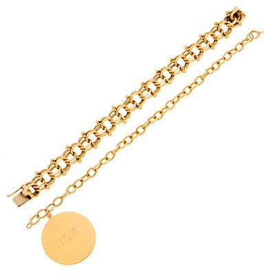 Lot 2051 - Two Gold Chain Link Bracelets with Charm