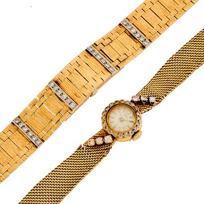 Lot 2268 - Two Lady's Gold and Diamond Wristwatches
