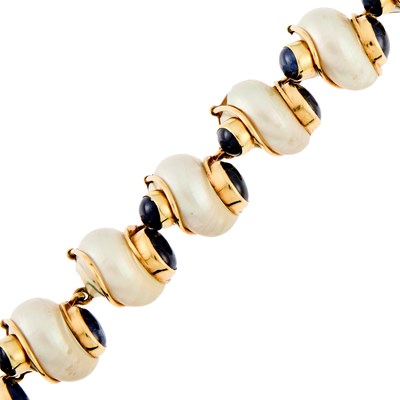 Lot 2011 - Seaman Schepps Gold, Shell and Cabochon Sapphire Bracelet