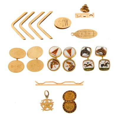 Lot 2273 - Group of Gold, Reverse Painted Carved Rock Crystal Intaglio, Mother-of-Pearl Cufflinks, Gentleman's Jewelry and Fragments