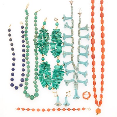 Lot 2281 - Group of Hardstone Bead and Cultured Pearl Necklaces and Fragments