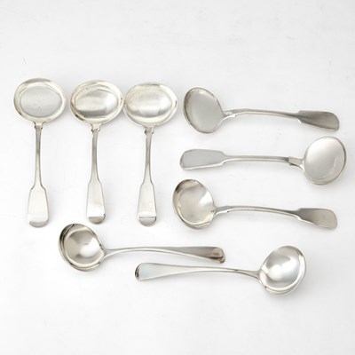 Lot 724 - Eight George III/IV Sterling Silver Gravy Ladles