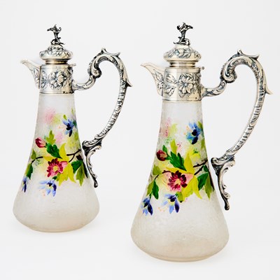 Lot 167 - Pair of Austrian Silver Mounted Glass Claret Jugs