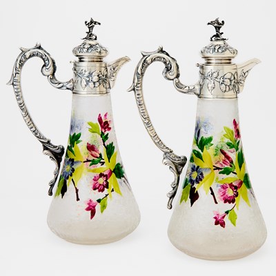 Lot 167 - Pair of Austrian Silver Mounted Glass Claret Jugs