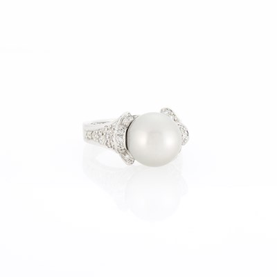 Lot 1069 - White Gold, Tahitian Gray Cultured Pearl and Diamond Ring