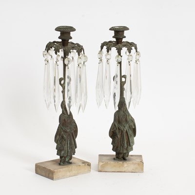 Lot 348 - Pair of Patinated Bronze Figural Girandole Candlesticks