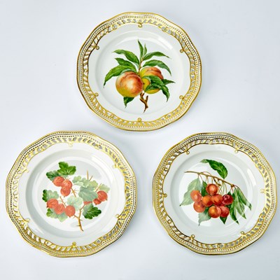 Lot 897 - Set of Three Royal Copenhagen Gilt and Hand-Painted Reticulated Porcelain Dessert Plates
