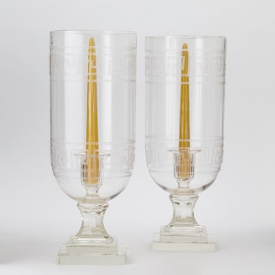 Lot 887 - Pair of Molded and Wheel-Engraved Glass Photophores