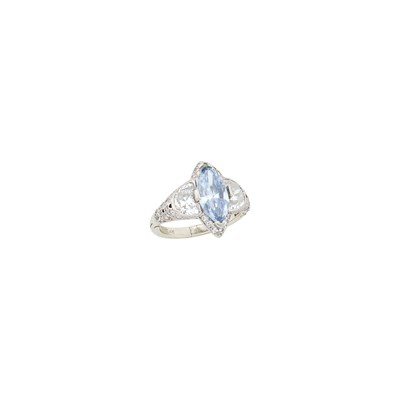 Lot 194 - Platinum, White Gold, Fancy Intense Blue Diamond and Diamond Ring