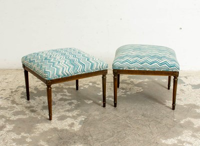 Lot 381 - Pair of Louis XVI Style Mahogany Upholstered Stools