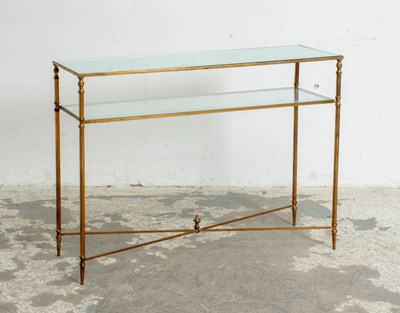 Lot 384 - Modern Gilt-Metal and Glass Two-Tier Console