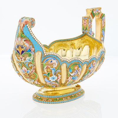 Lot 329 - Russian Silver-Gilt and Cloisonné Enamel Kovsh