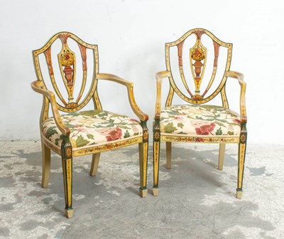 Lot 388 - Pair of George III Style Paint Decorated Armchairs