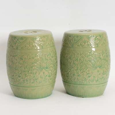 Lot 389 - Pair of Chinese Green Glazed Porcelain Garden Seats