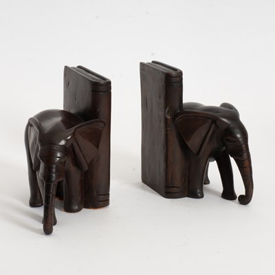 Lot 359 - Pair of Stained Wood Elephant Form Bookends