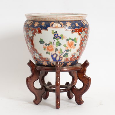 Lot 362 - Japanese Porcelain Fish Bowl on Wooden Stand