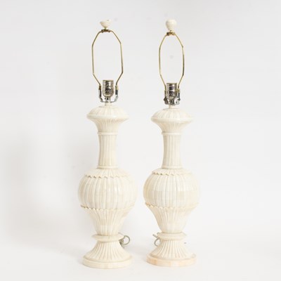 Lot 370 - Pair of Faux Bone Tessellated Lamps