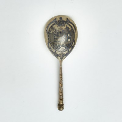 Lot 272 - Russian Silver-Gilt and Niello Spoon