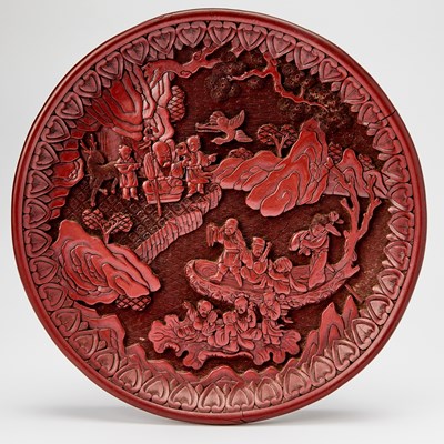 Lot A Chinese Carved Cinnabar Lacquer 'Eight Immortals' Dish
