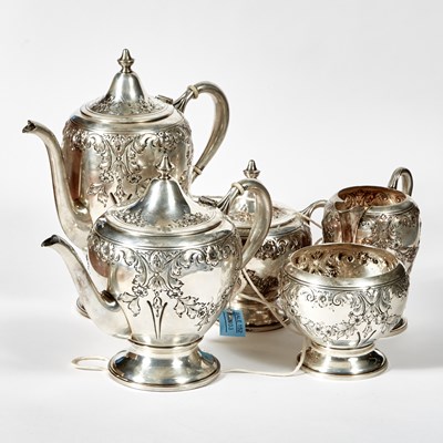 Lot 3 - Silver Coffee Pot, Tea Pot, Waste Bowl, Creamer and Sugar Bowl with loose cover, 80 ozs.