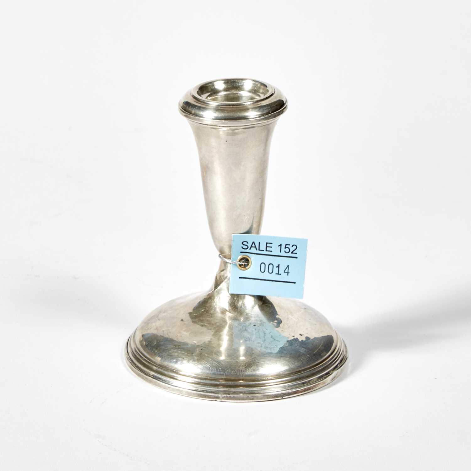 Lot 14 - Silver Candle Stick Holder, weighted, damaged