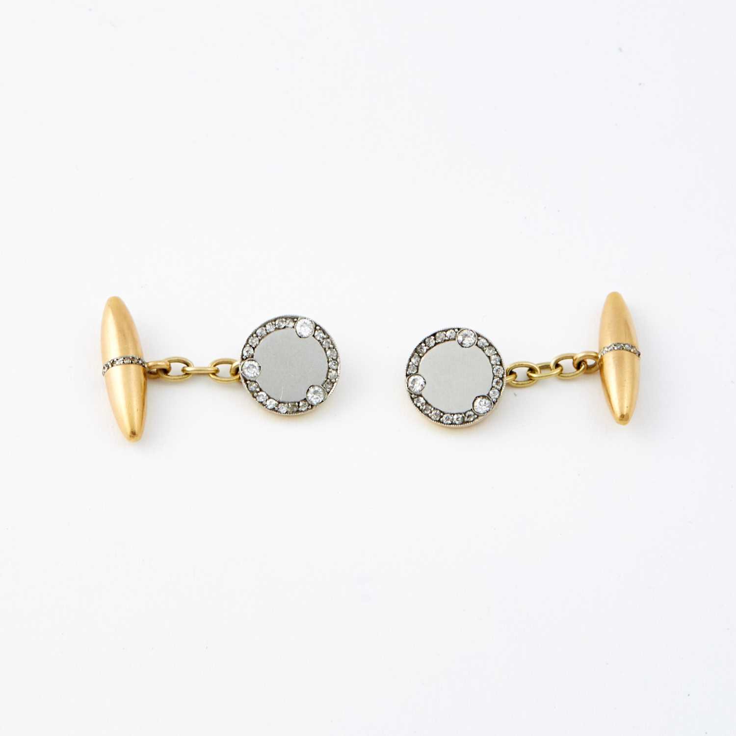 Lot 60 - Two Diamond Cuff Links, Platinum and 18K 12 dwt. all, stones missing and damaged