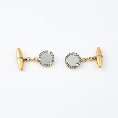 Lot 60 - Two Diamond Cuff Links, Platinum and 18K 12 dwt. all, stones missing and damaged