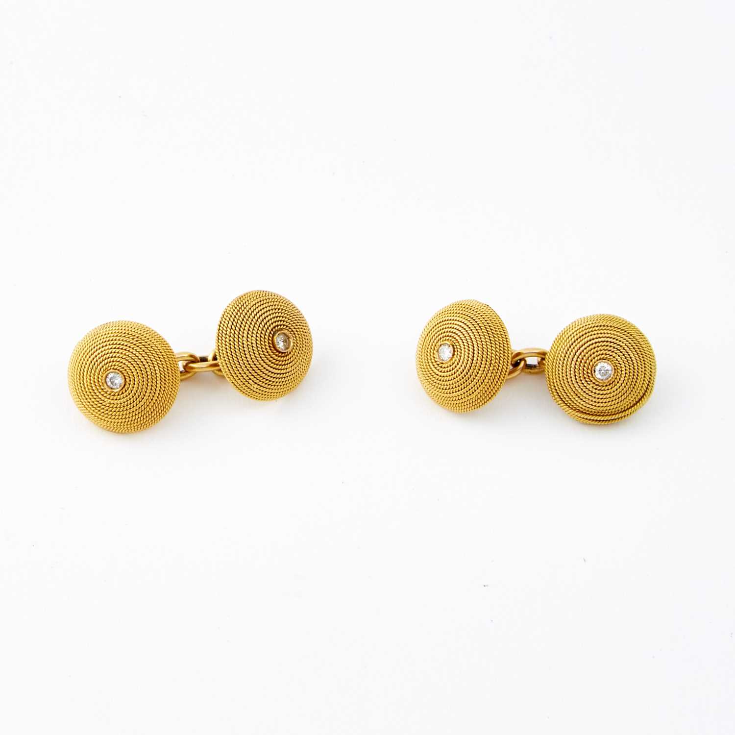 Lot 63 - Two Diamond Cuff Links, 18K 6 dwt.