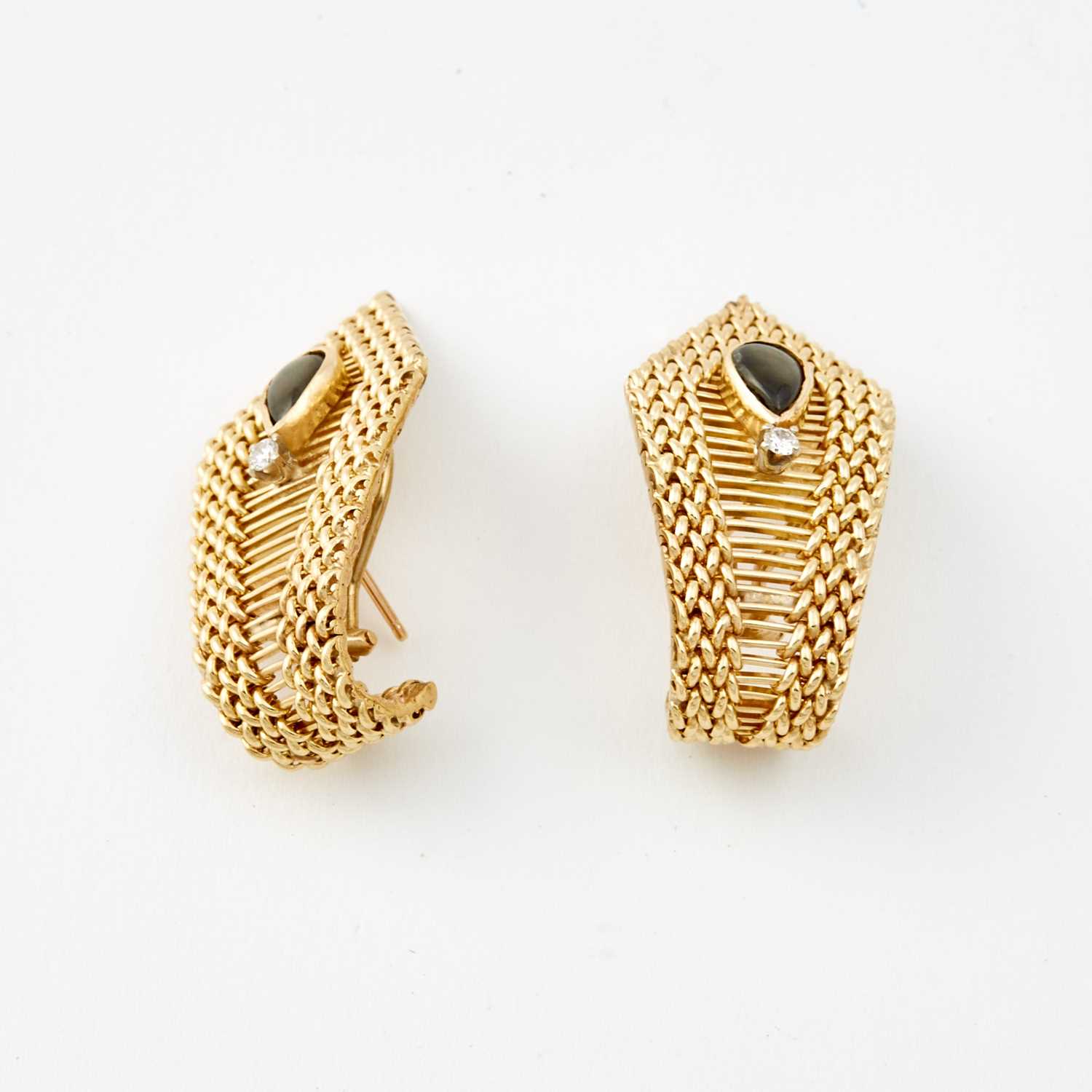 Lot 73 - Two Diamond and Stone Earrings, 14K 11 dwt. all