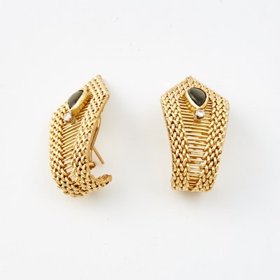 Lot 73 - Two Diamond and Stone Earrings, 14K 11 dwt. all